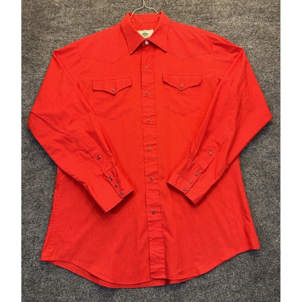 Vintage Mesquite Western Shirt Men's Large 16.5-34 Red Pearl Snap USA Made
